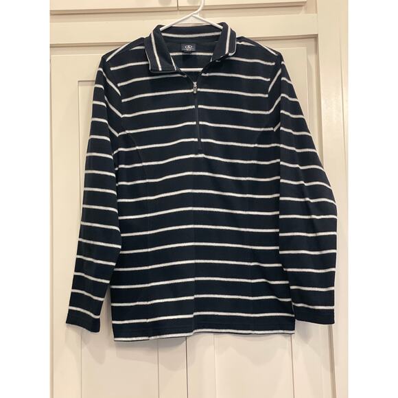 Land's End Navy/White 1/4 zip fleece pullover M/T 10-12 - Picture 1 of 8